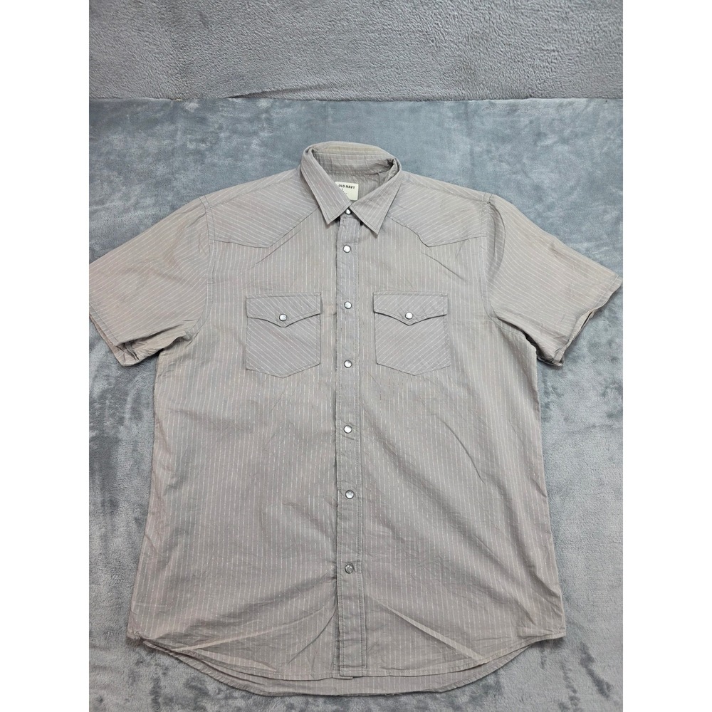 Old Navy Mens Grey Pinstripe Western Pearl Snap Short Sleeve Shirt Large